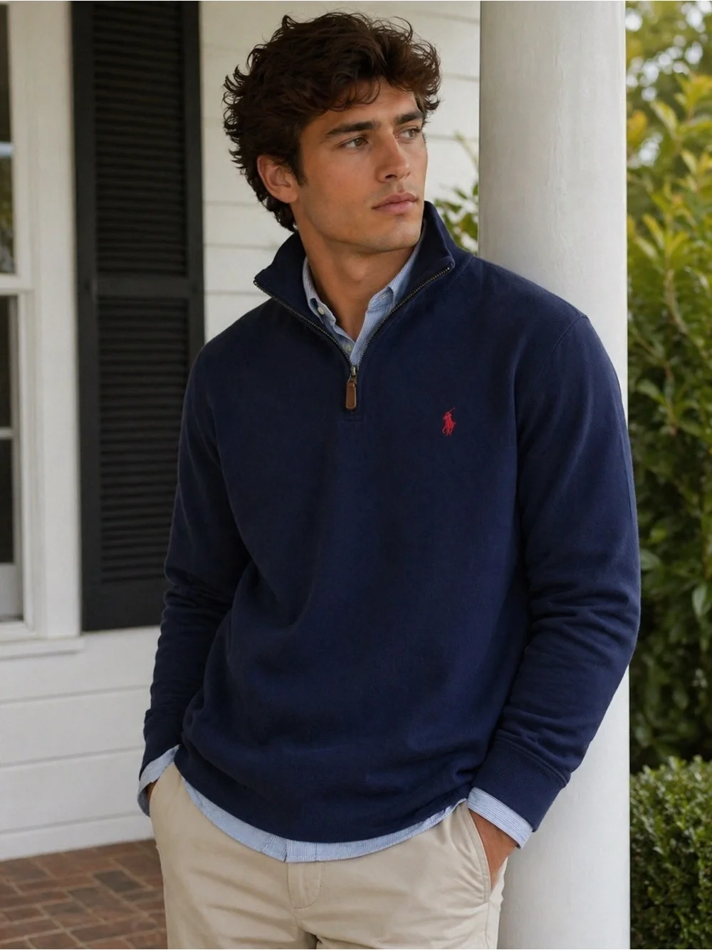 Polo Ralph Lauren Navy Blue Quarter Zip Pullover w/ Red Pony Logo Nantucket Boat